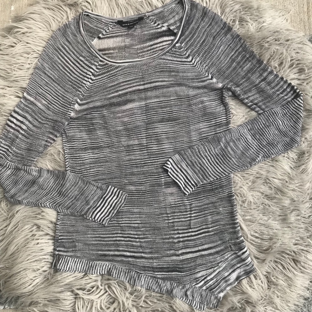 Rock & Republic Silver Black Sheer Long Sleeve Top